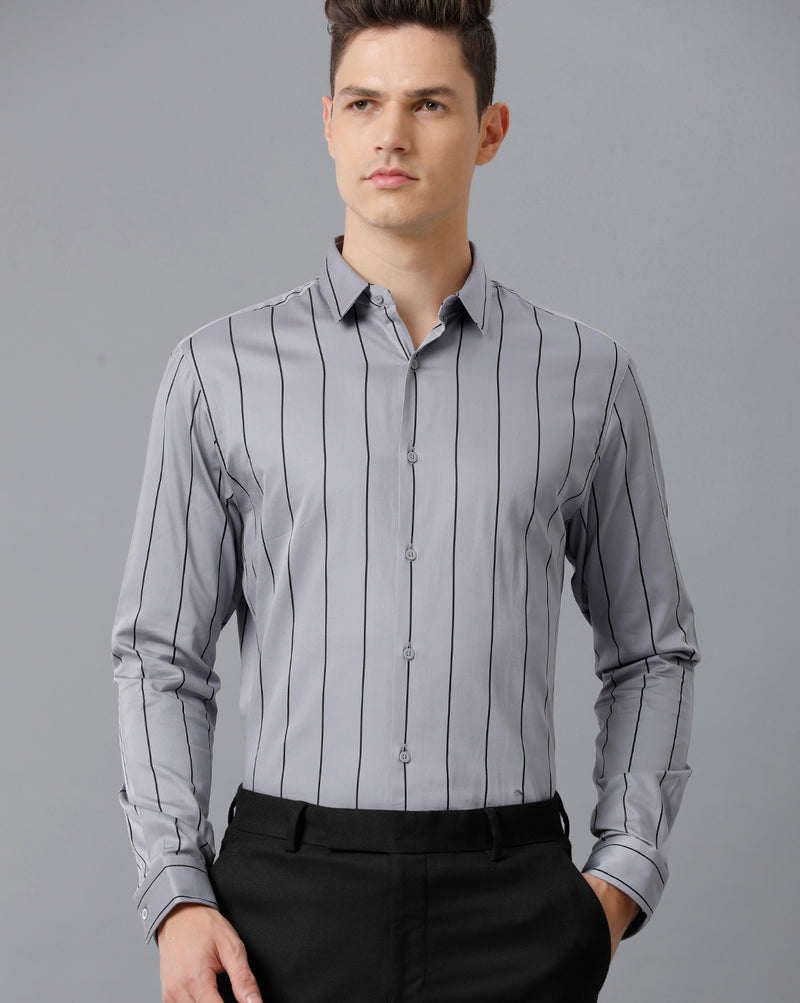 Men's Grey Cotton Stretch Shirt