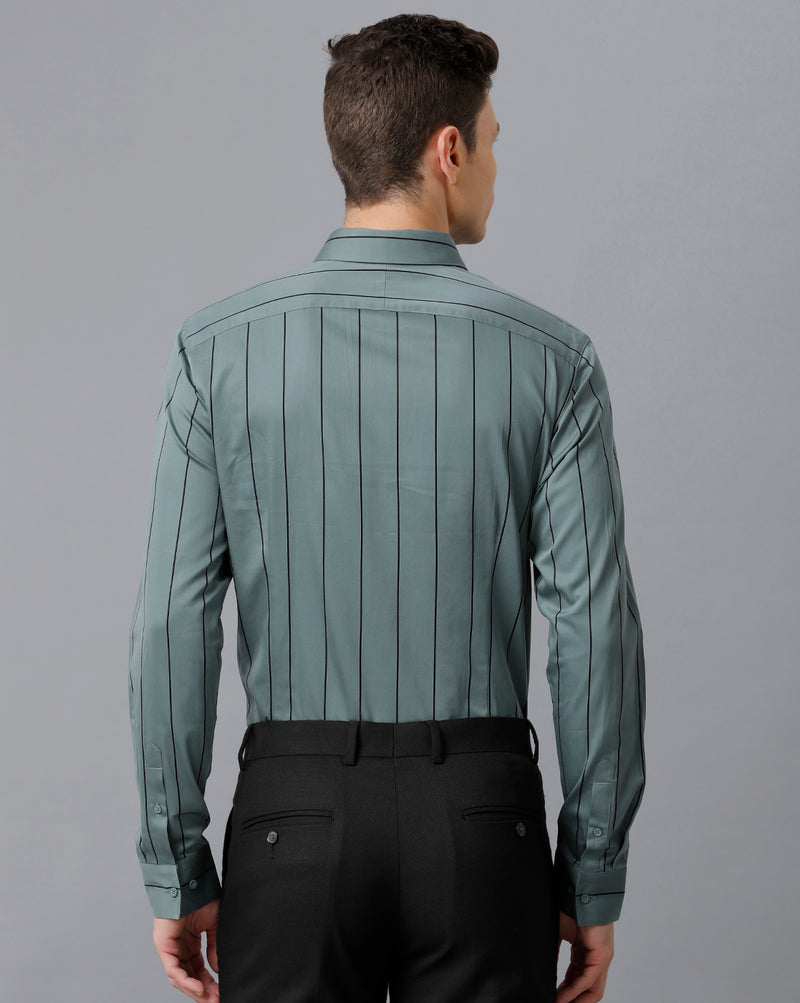 Men's Green Stripped Cotton Stretch Shirt