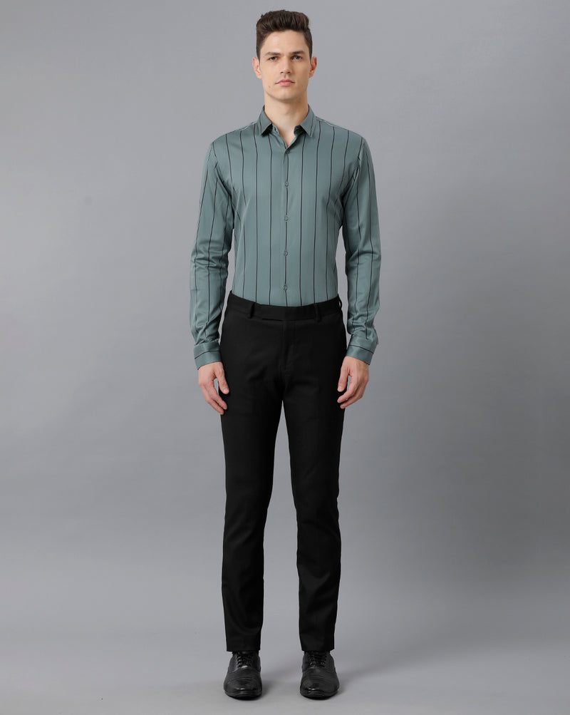 Men's Green Stripped Cotton Stretch Shirt