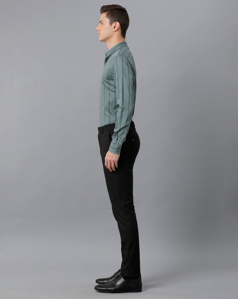 Men's Green Stripped Cotton Stretch Shirt