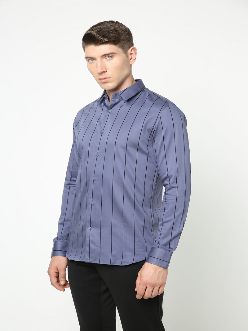 Men's Steel Blue Striped Shirt