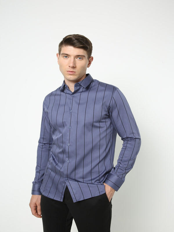 Men's Steel Blue Striped Shirt
