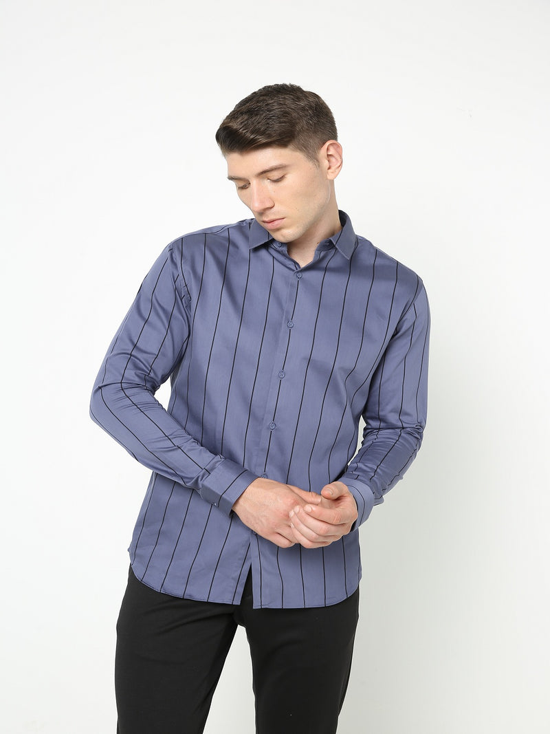 Men's Steel Blue Striped Shirt