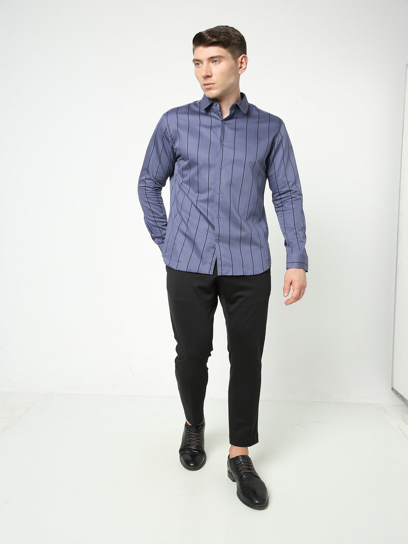 Men's Steel Blue Striped Shirt