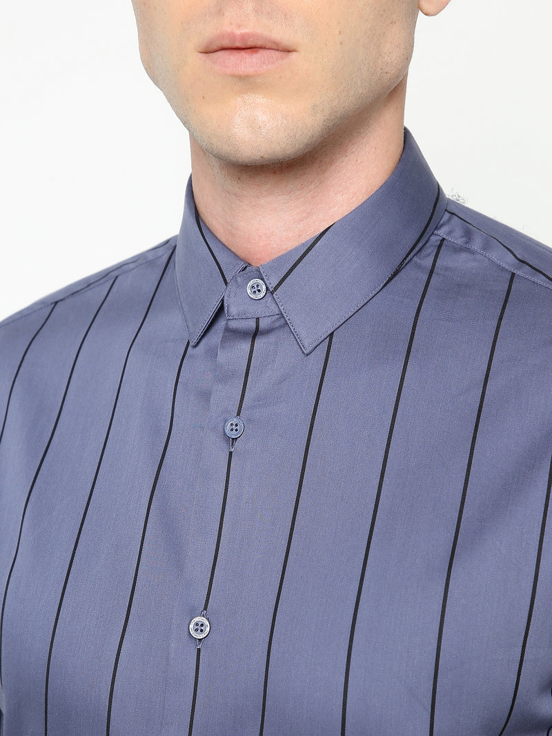 Men's Steel Blue Striped Shirt