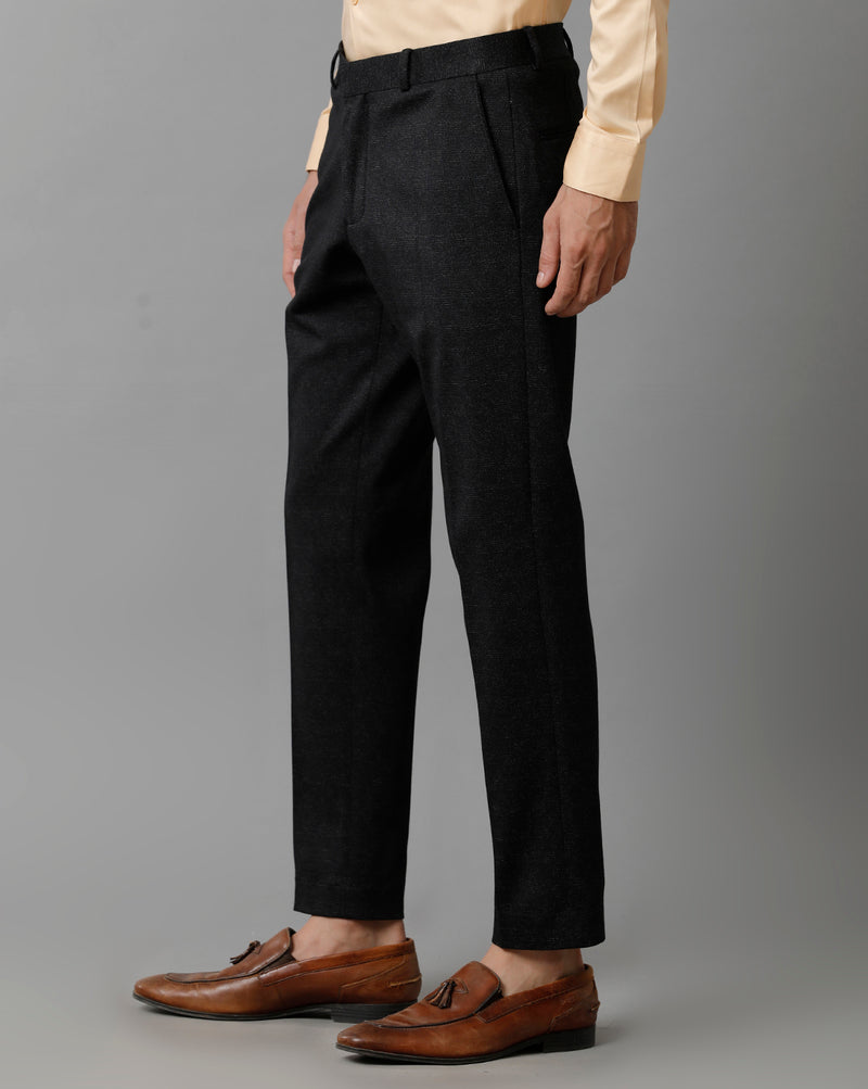 Black Check Knitted Stretch Men's Trouser