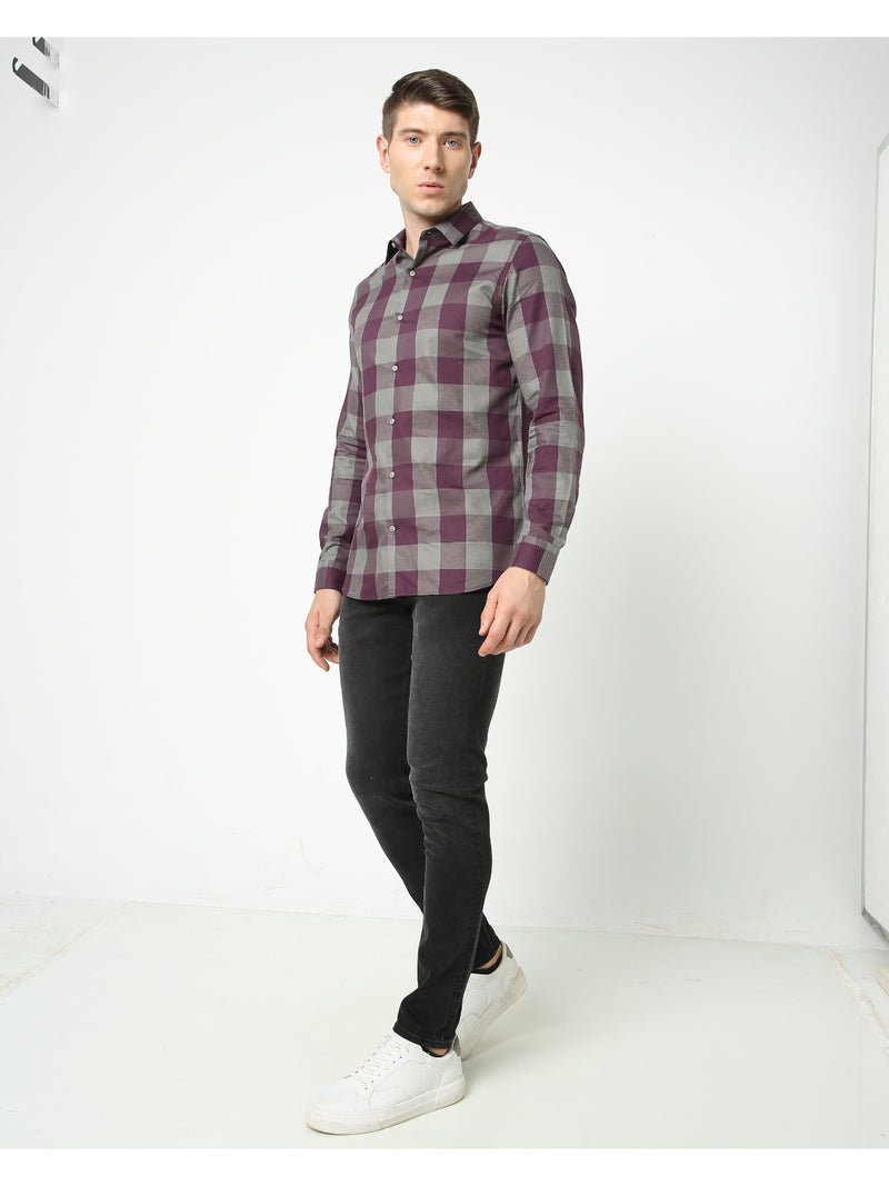 Men's Purple & Grey Checks Shirt