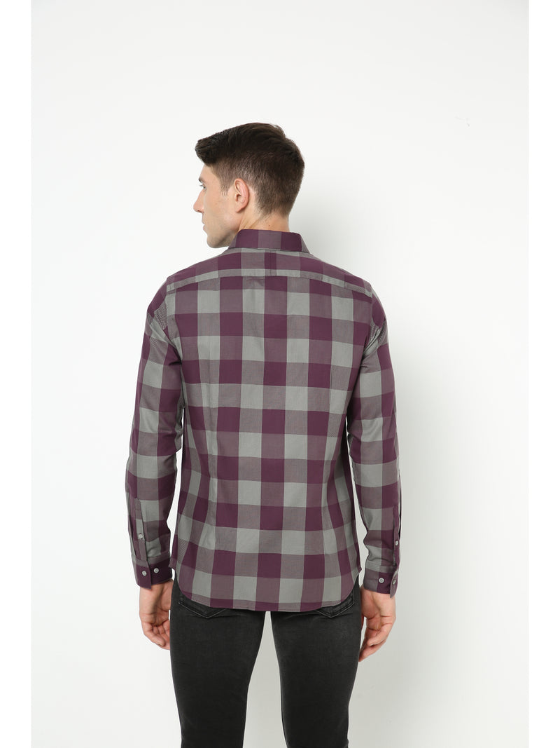 Men's Purple & Grey Checks Shirt