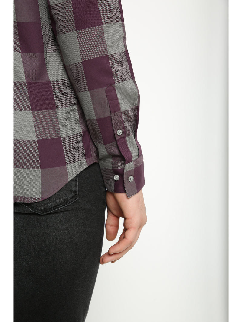 Men's Purple & Grey Checks Shirt