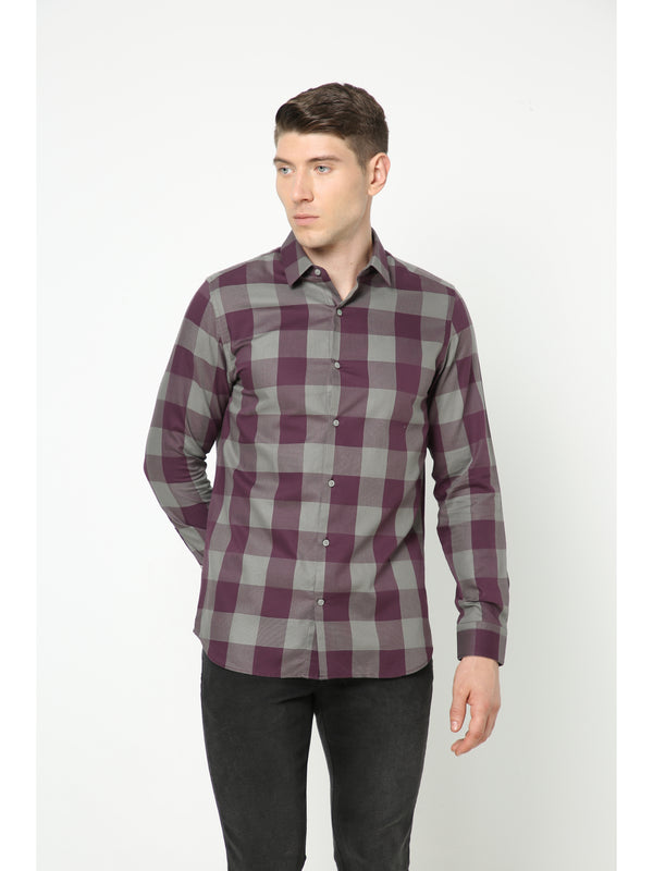 Men's Purple & Grey Checks Shirt