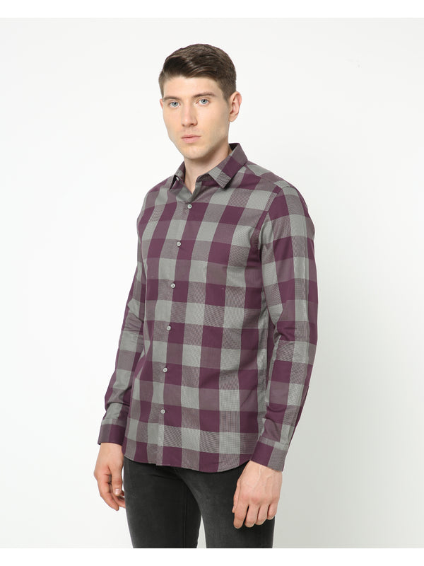 Men's Purple & Grey Checks Shirt