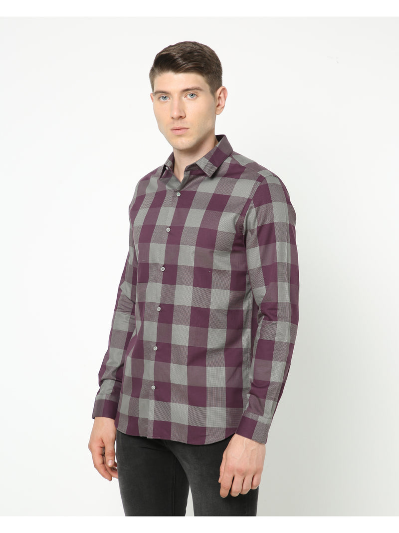 Men's Purple & Grey Checks Shirt