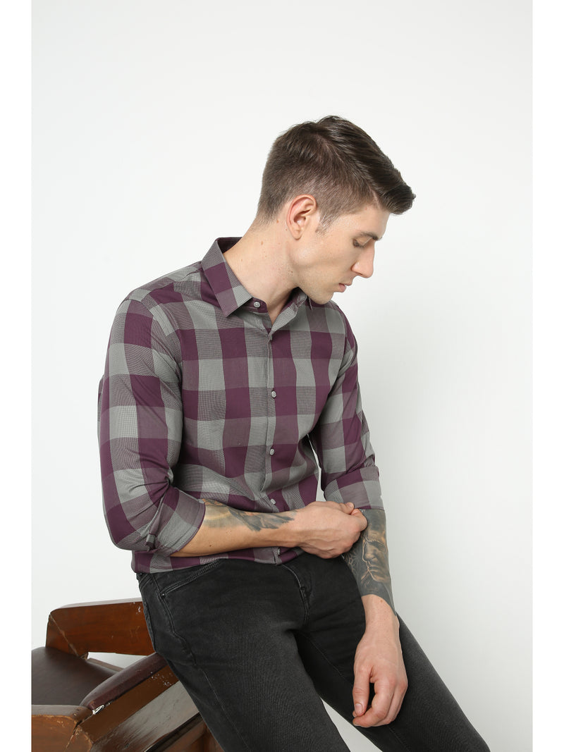 Men's Purple & Grey Checks Shirt