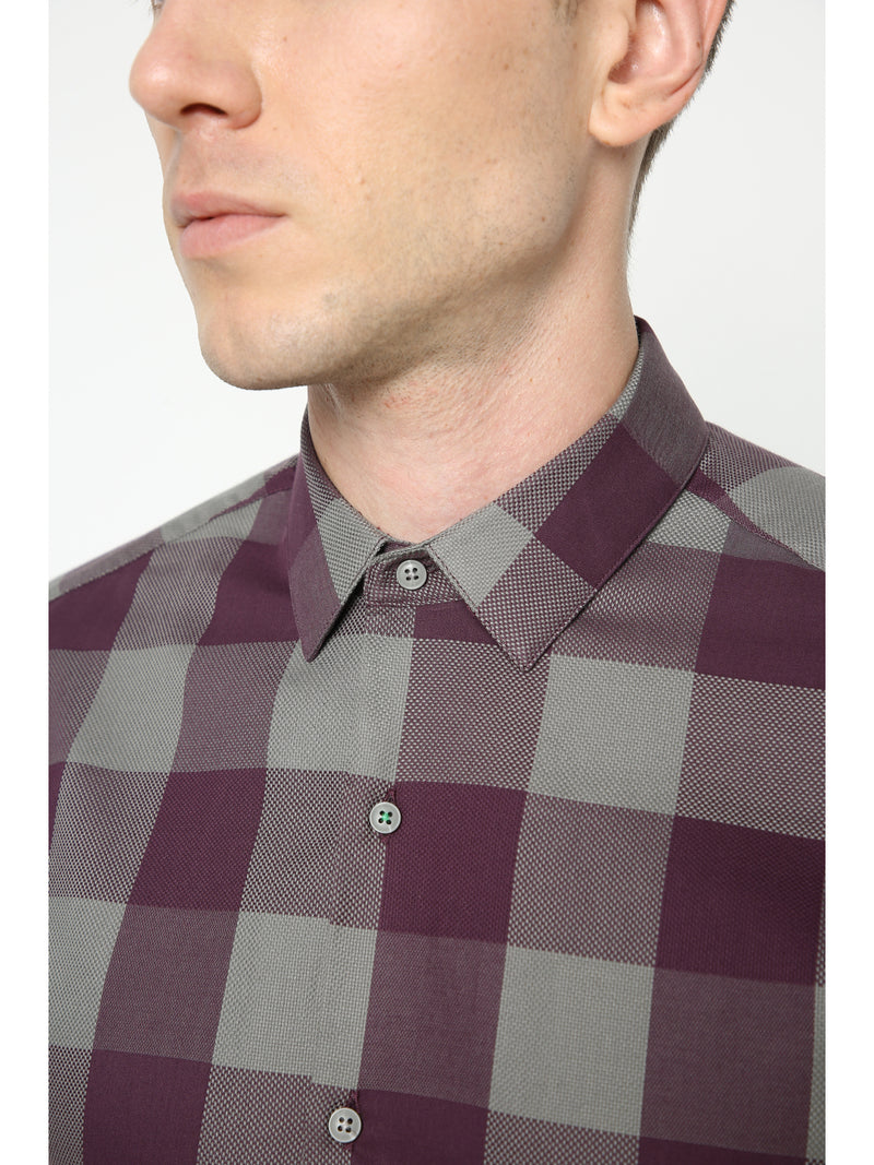 Men's Purple & Grey Checks Shirt