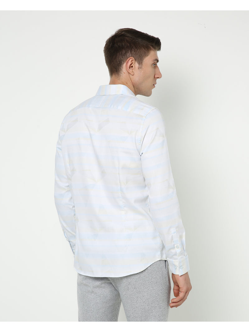 Men's White Green Striped Shirt