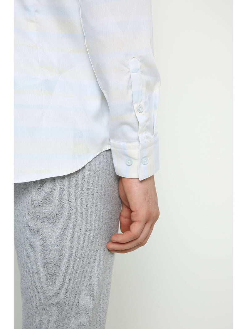 Men's White Green Striped Shirt