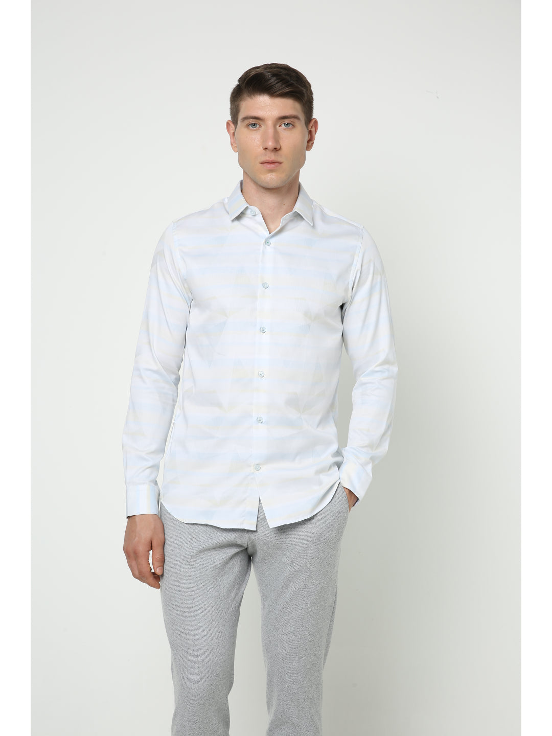 Men's White Green Striped Shirt – The Collection