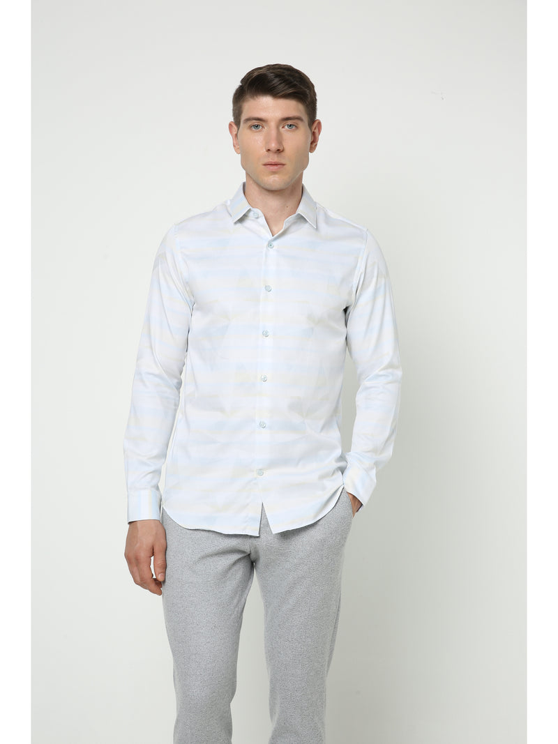 Men's White Green Striped Shirt