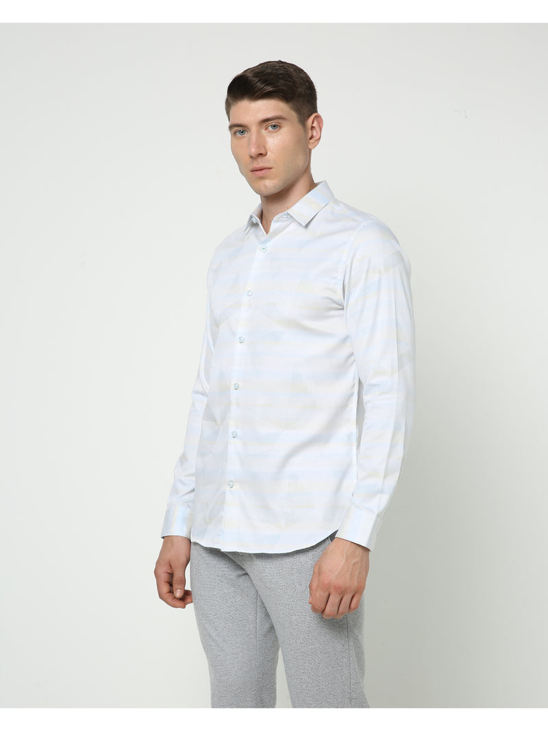 Men's White Green Striped Shirt