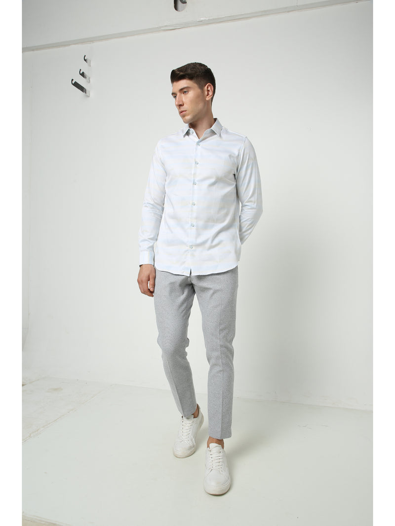 Men's White Green Striped Shirt