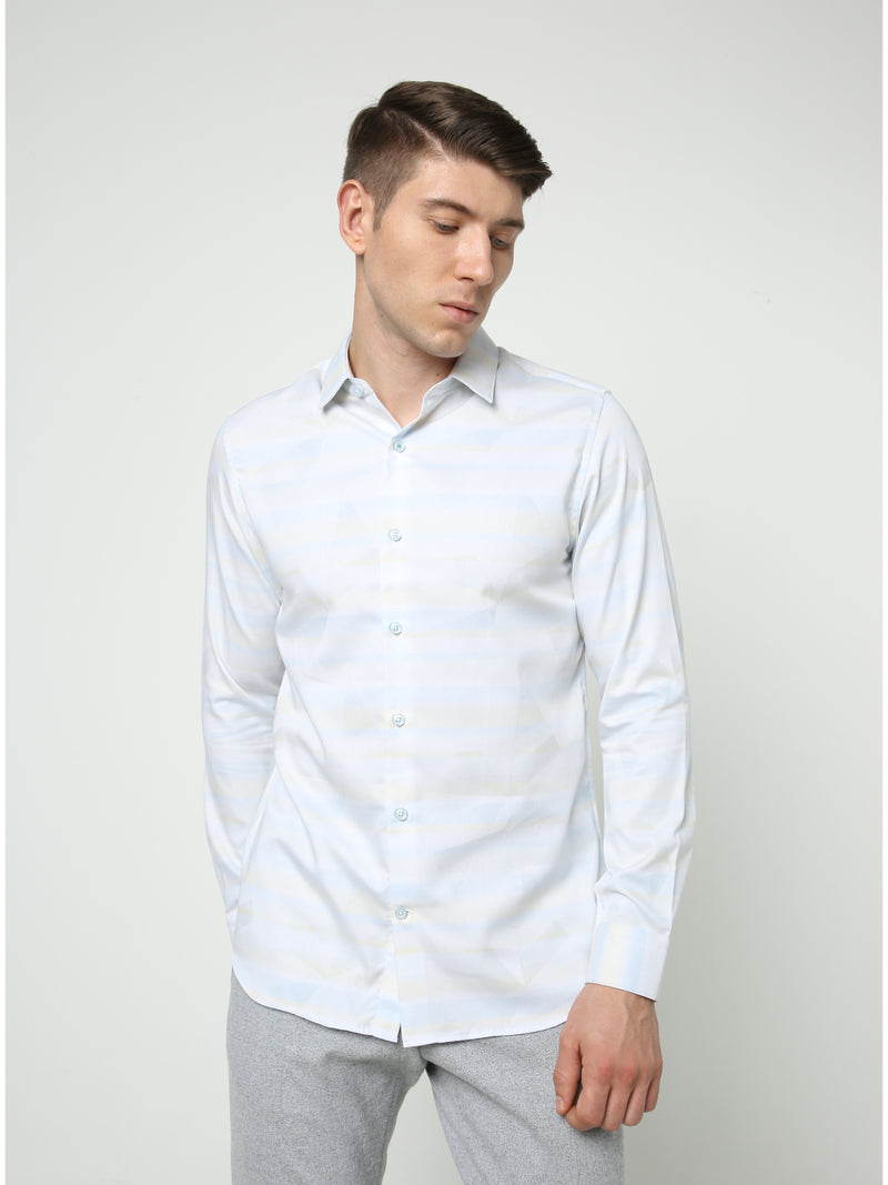 Men's White Green Striped Shirt