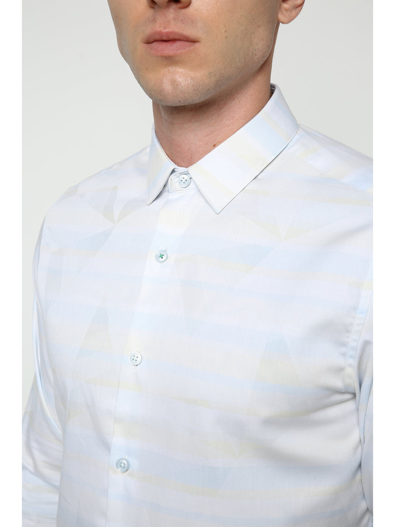 Men's White Green Striped Shirt