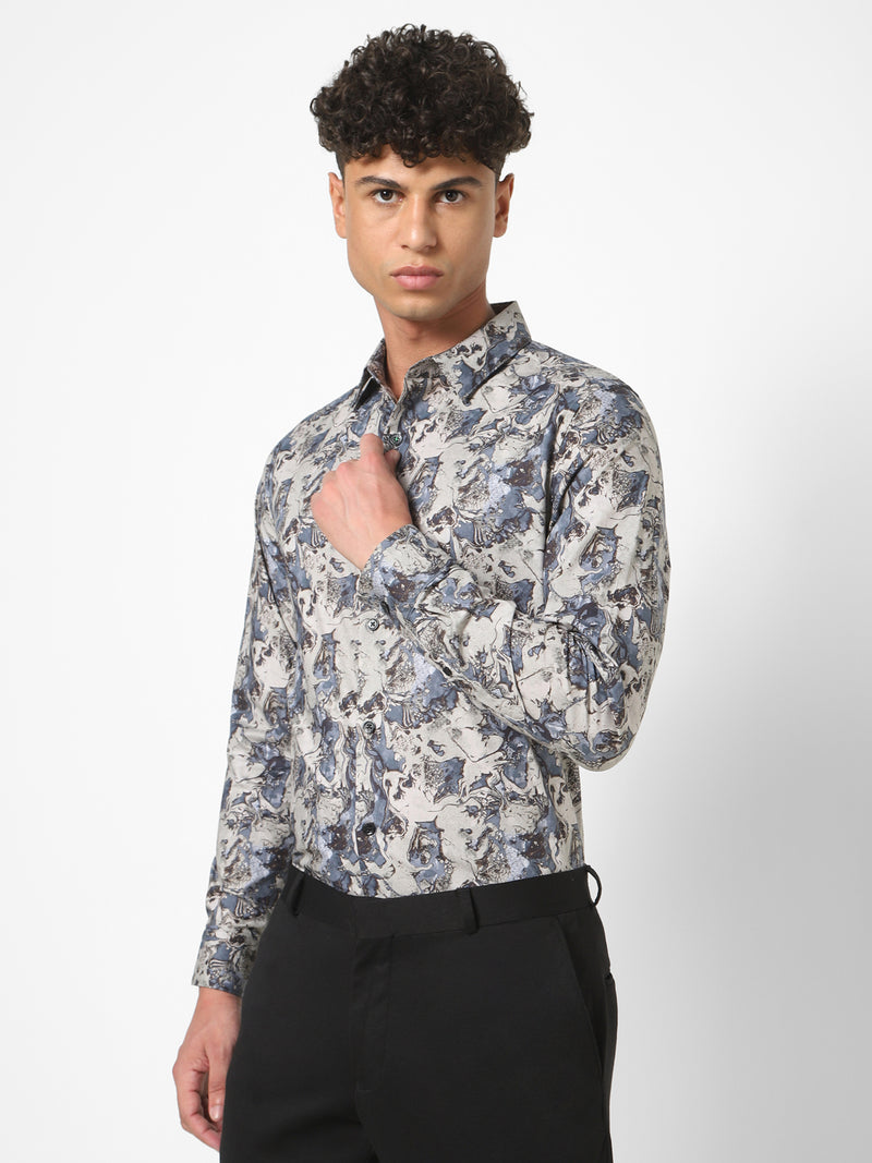 Men's Blue Printed Shirt