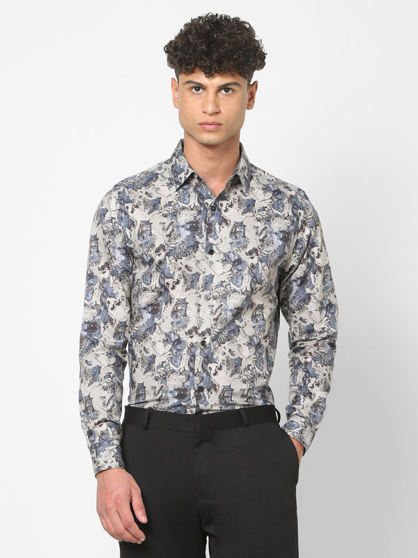 Men's Blue Printed Shirt
