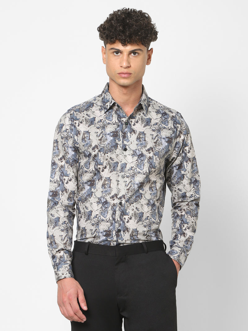 Men's Blue Printed Shirt