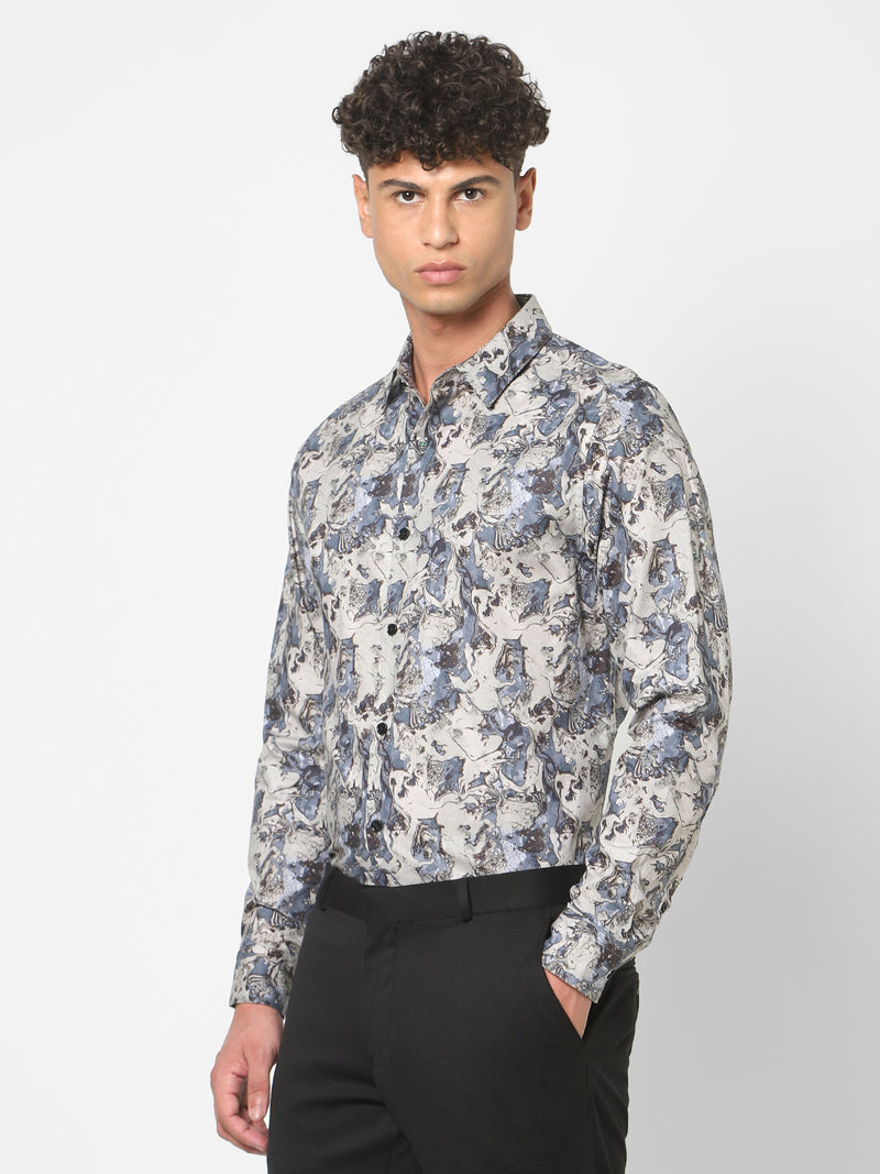 Men's Blue Printed Shirt