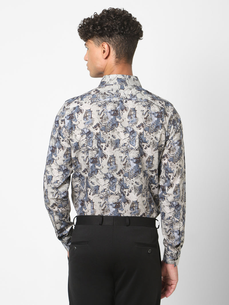 Men's Blue Printed Shirt