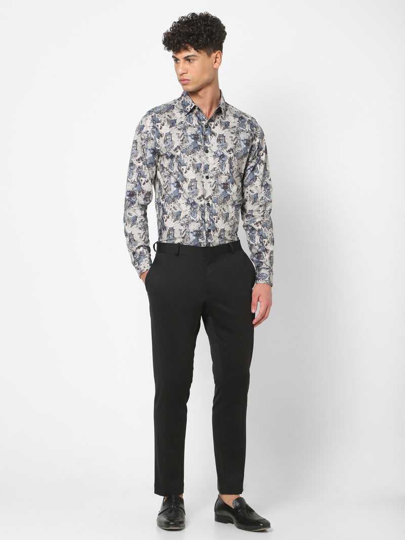 Men's Blue Printed Shirt