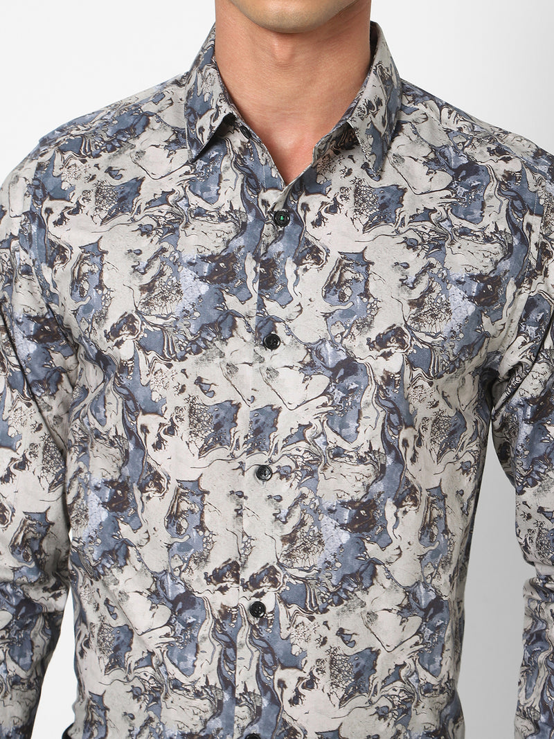 Men's Blue Printed Shirt
