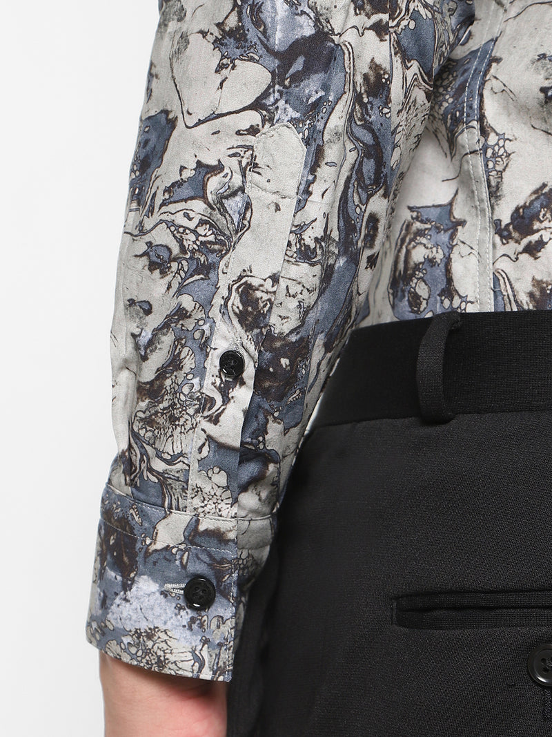 Men's Blue Printed Shirt