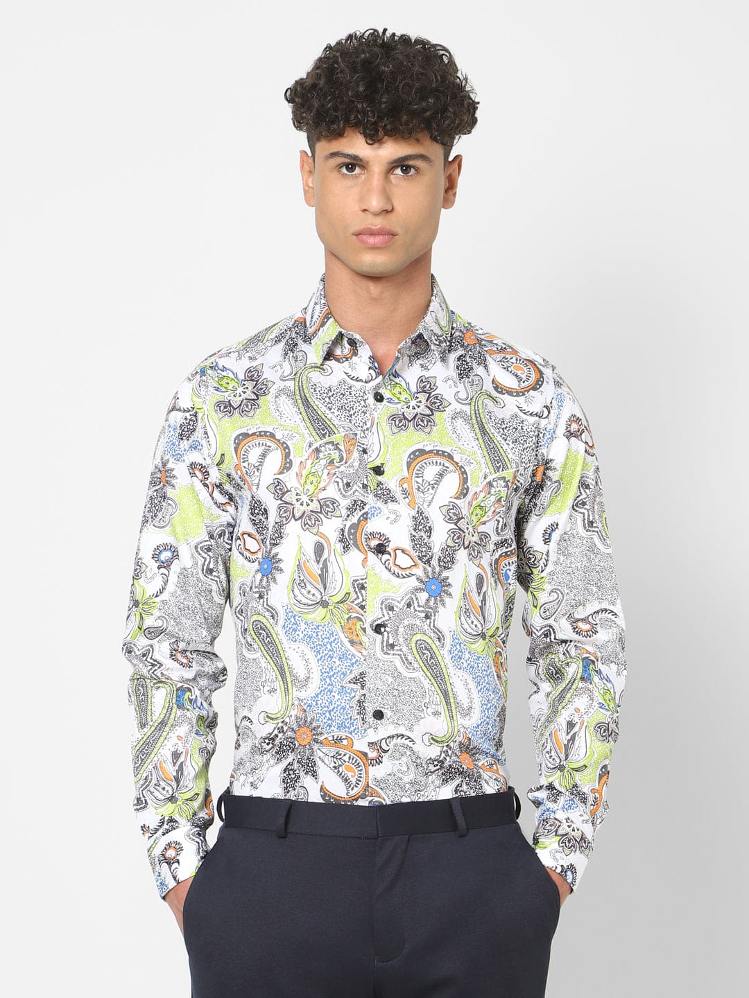 Men's white abstract printed shirt
