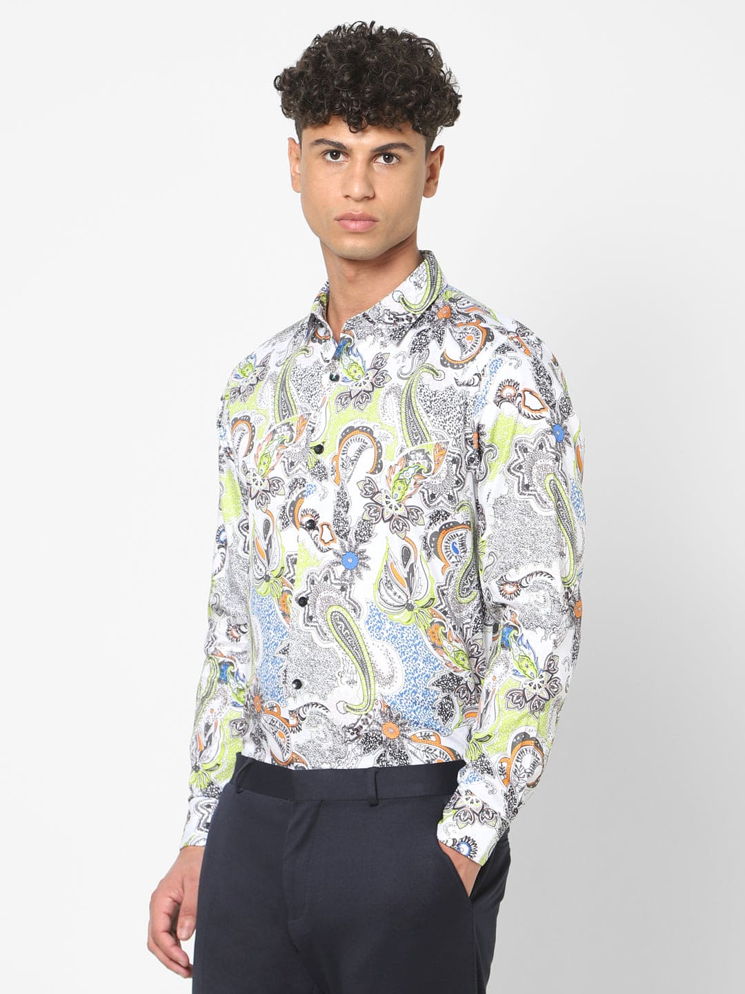 Men's white abstract printed shirt