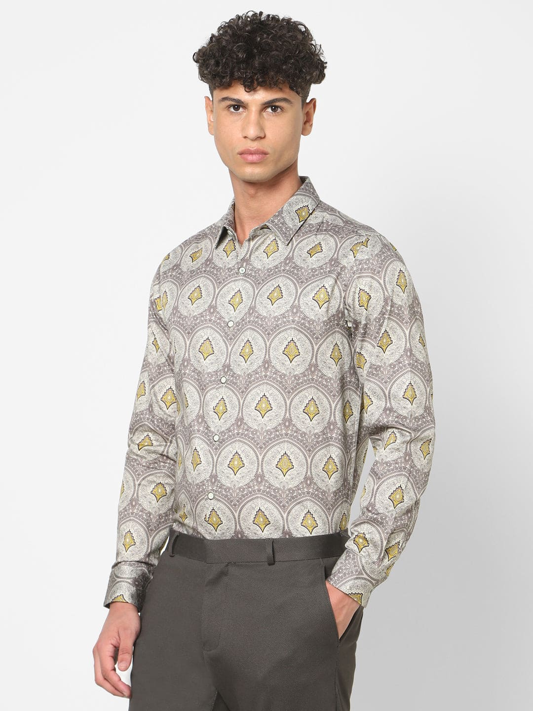 Men's Classical Yellow Printed Shirt