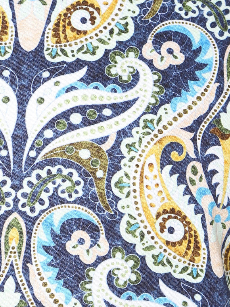 Men's Blue Printed Short Sleeve Shirt