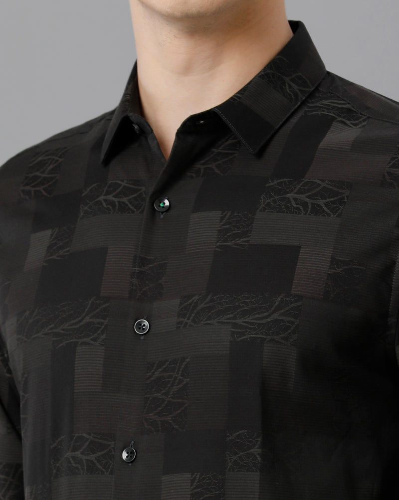 Men's Floral Print Checkered Cotton Shirt