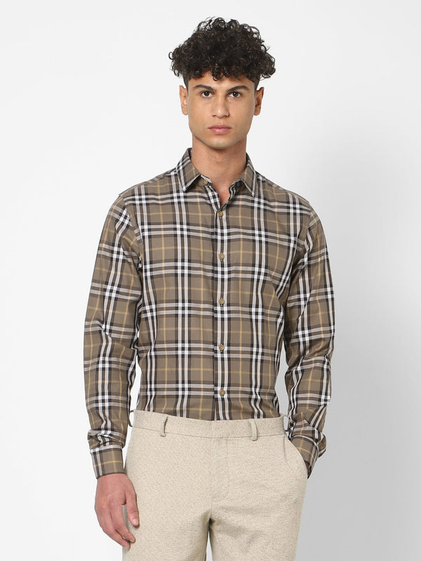 Men's Light Brown Checks Shirt