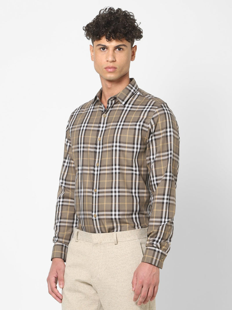 Men's Light Brown Checks Shirt