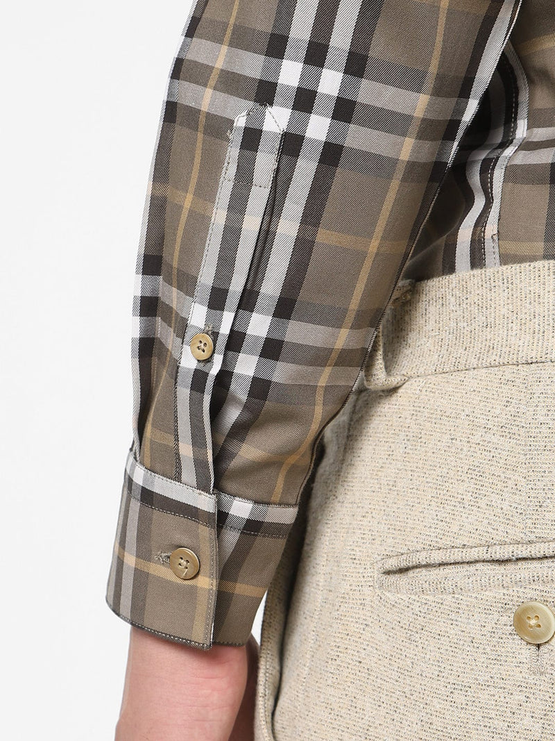 Men's Light Brown Checks Shirt