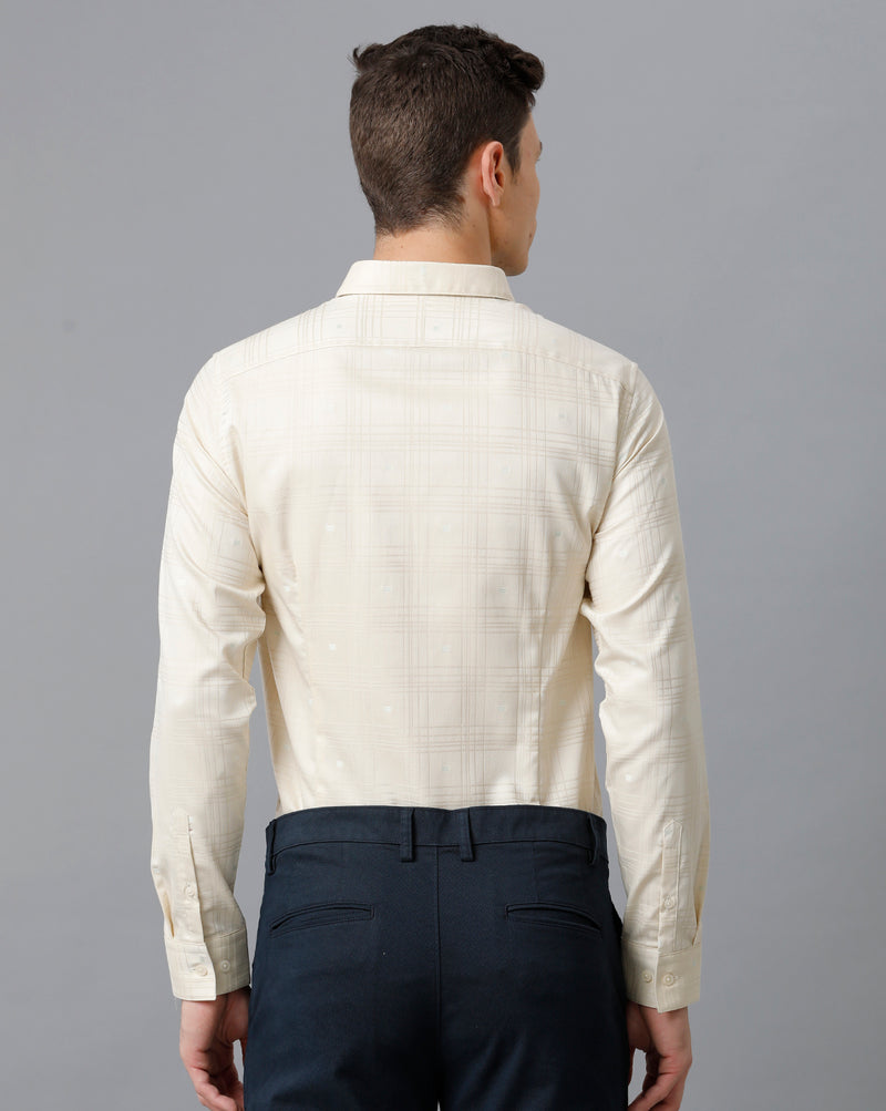 Men's Cream Checkered Cotton Stretch Shirt