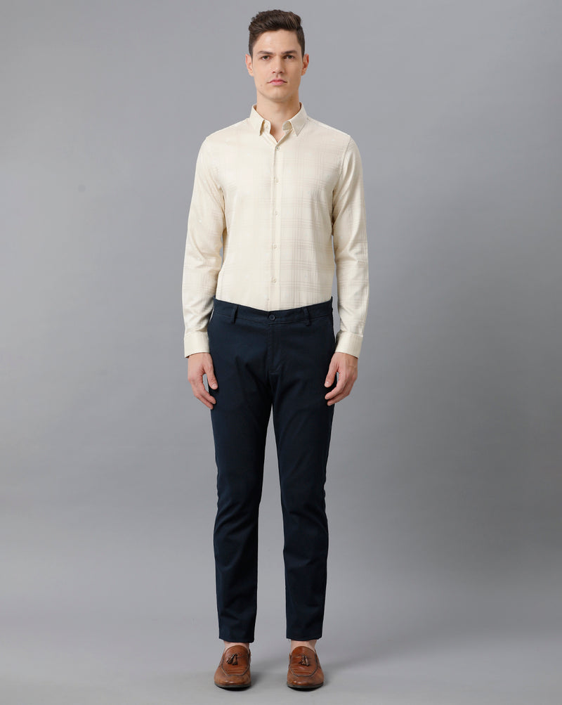 Men's Cream Checkered Cotton Stretch Shirt