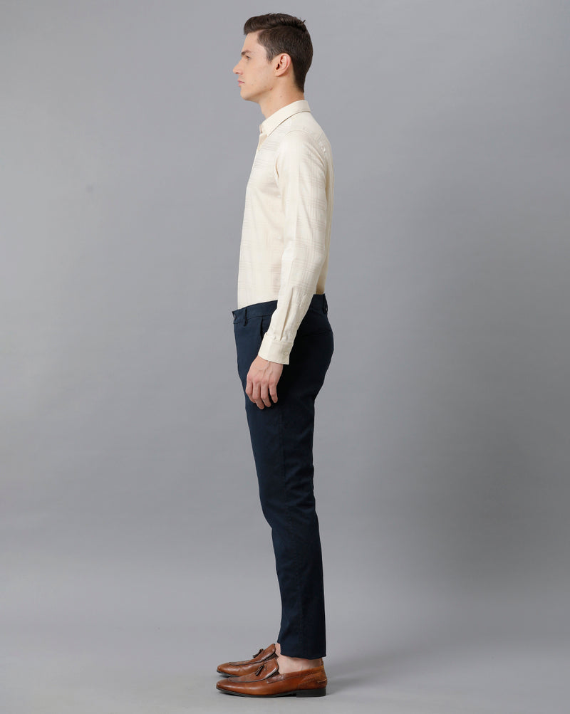 Men's Cream Checkered Cotton Stretch Shirt