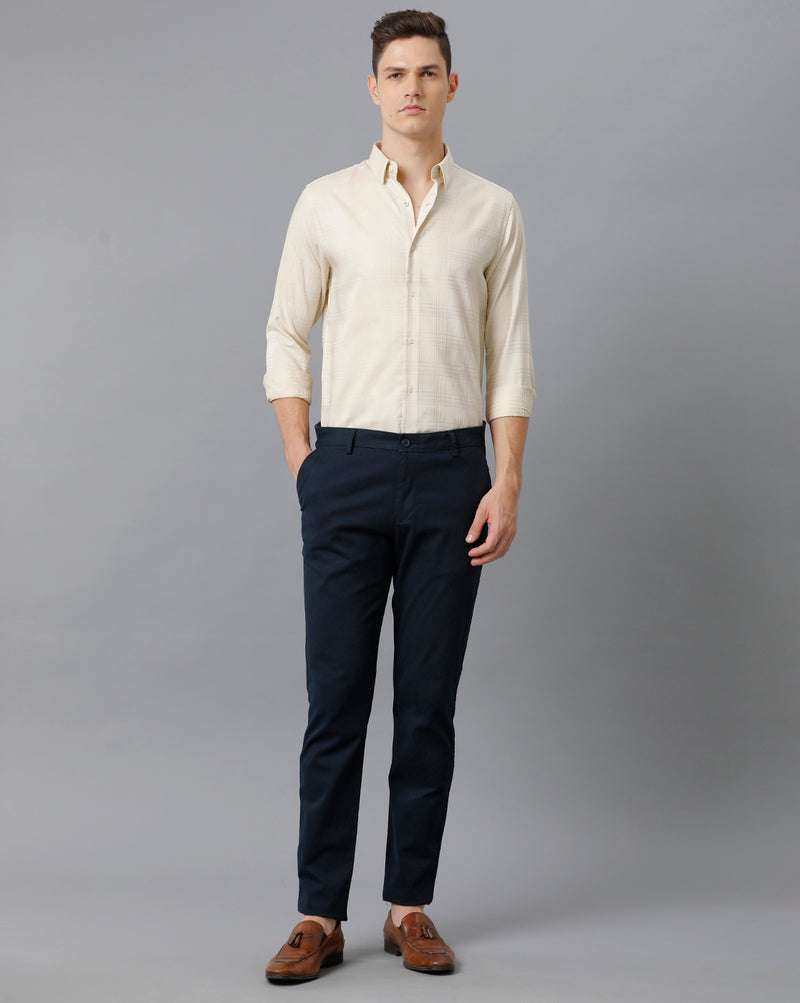 Men's Cream Checkered Cotton Stretch Shirt