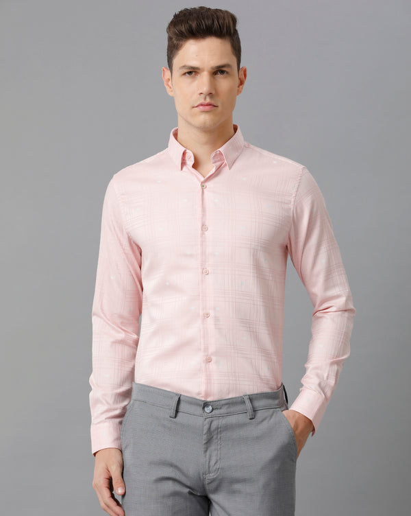 Men's Pink Checkered Cotton Stretch Shirt