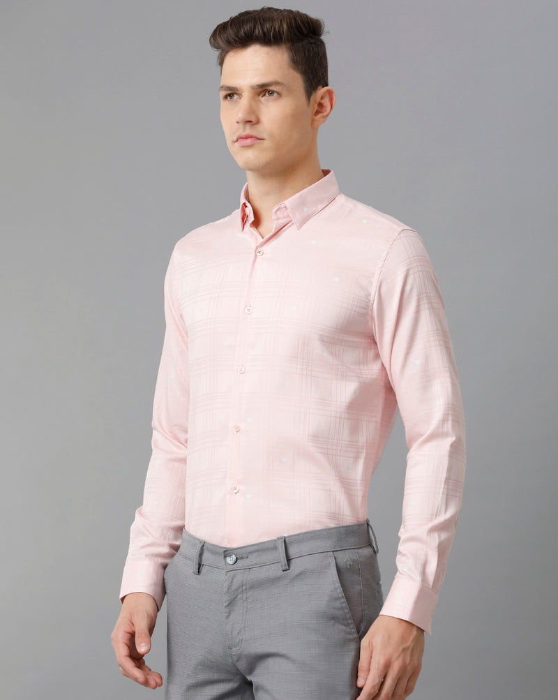 Men's Pink Checkered Cotton Stretch Shirt