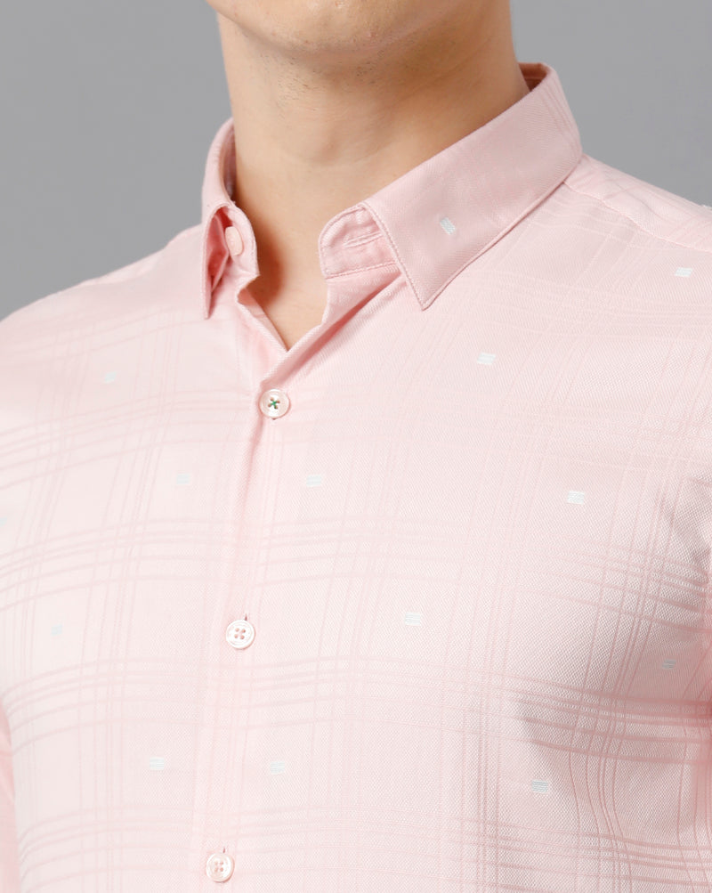 Men's Pink Checkered Cotton Stretch Shirt