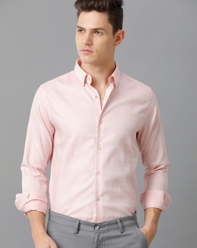 Men's Pink Checkered Cotton Stretch Shirt